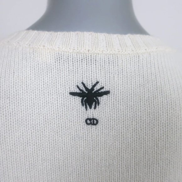 Christian Dior Floral-Embroidered Cashmere Sweater Cream Size 42 - Picture 6 of 8